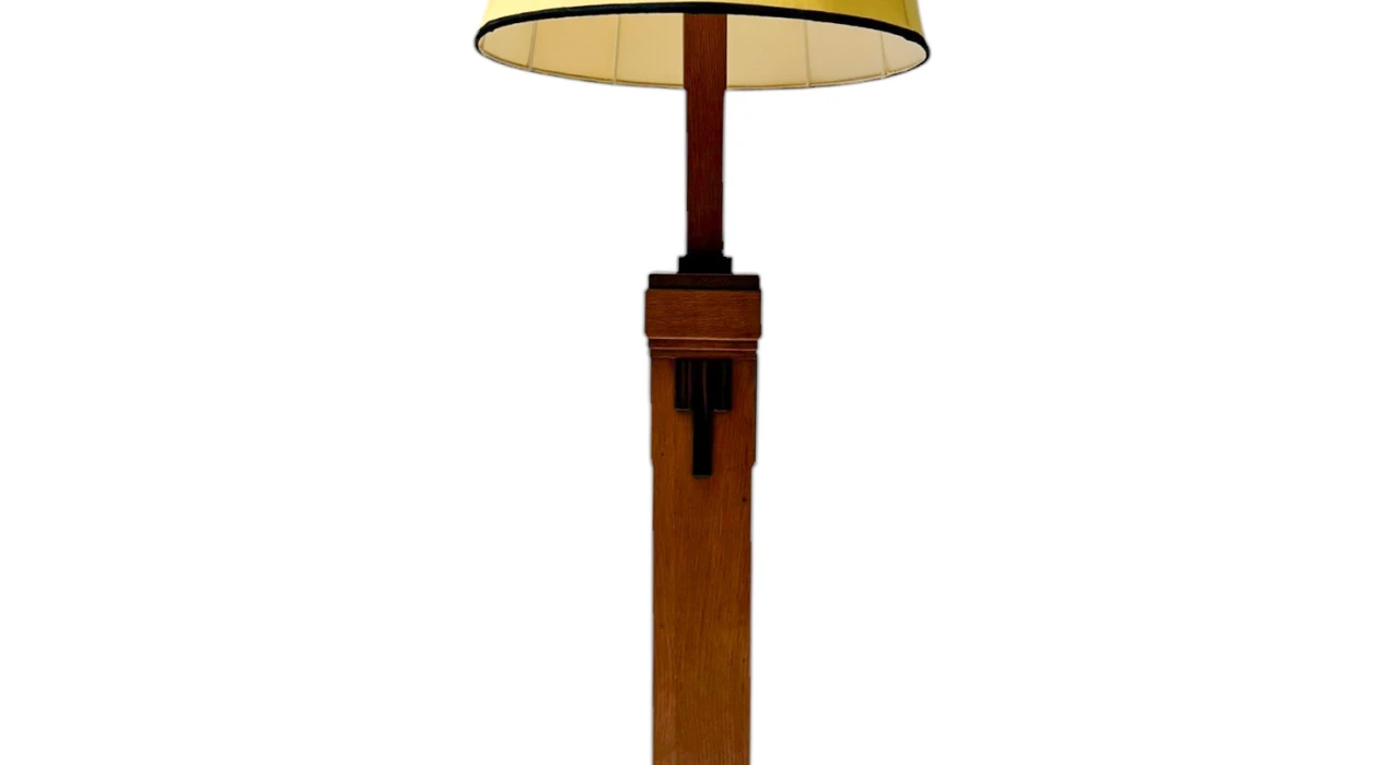 Art Deco Modernist Floor Lamp with Shantung Silk Shade, 1920s